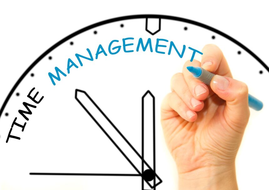 10 Time Management Tips to Help You Achieve Your Goals - image is showing a clock having "time management" in the backrgound